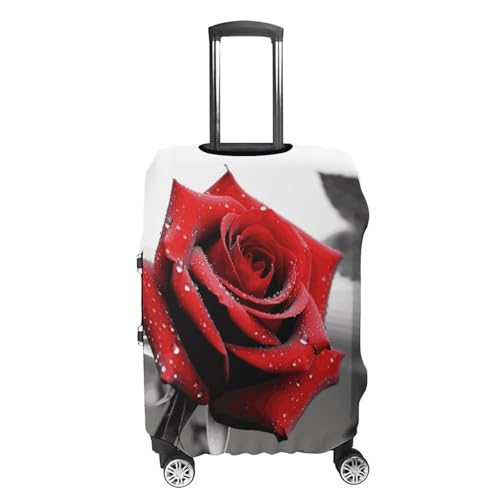 Black And White Red Rose Luggage Cover, Washable Elastic Suitcase Cover Protector Fit 18-32 Inch Luggage4