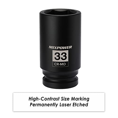 Image of MIXPOWER 6-Point 3 /4-Inch Drive Deep Impact Socket- 33mm (Metric), CR-MO, 3 /4-inch Drive 6 Point Axle Nut Socket for Easy Removal of Axle Shaft Nuts (33mm)