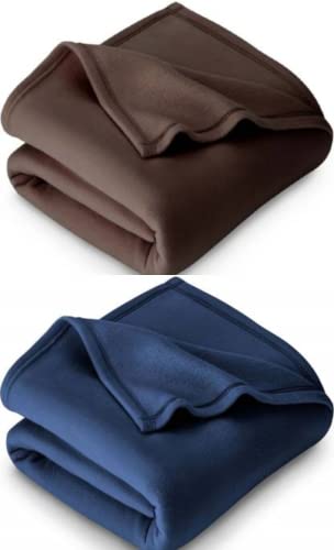 Image of Combo Pack of 2 Single Bed Solid Polar Ac Blanket Size - 60 * 90 inch, Color-Brown&Blue