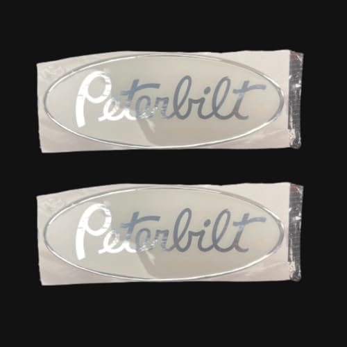 Semi Truck Grill and Hood Emblem Logo Sticker Compatible with Peterbilt White Color 1 Pair