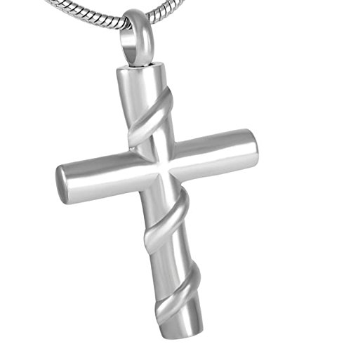 WWQDFRT AZ Urnes de Bijoux Croix en Acier Inoxydable for Cendres Pendentif Colliers avec kit de Remplissage Gratuit T217 (Main Stone Color : Pendant with Chain, Metal Color : Silver Tone)