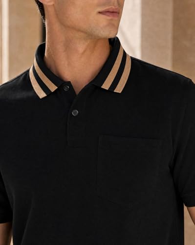 Image of Nobero Striped Collar Regular Fit Polo T Shirt for Men | Polo t-Shirts for Men | Regular Fit | Striped Collar | Premium Fabric | Casual & Smart Casual