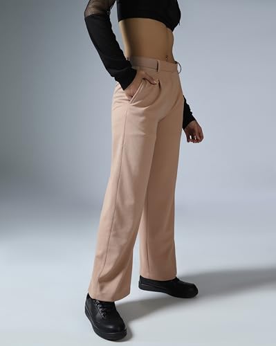 Image of Leriya Fashion Women High Waist Polycotton Formal Trousers | Summer Breathable Wide Leg Pants with Pockets |Casual, Office & Travel Outfits