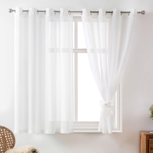 Image of White Sheer Curtains for Living Room 63 inch Length 2 Panels Set, Grommet Semi Sheer Light Window Treatments for Bedroom,52W x 63L (2 Panels)