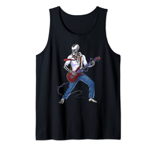 Esqueleto Heavy Metal Guitarrista Rock Música Guitarra Camiseta sin Mangas