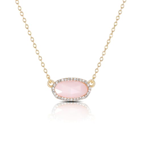 SEADAY 14K Gold Plated Dainty Oval Crystal Pendant Necklace for Women Tarnish-Resistant & Adjustable Fashion Jewelry
