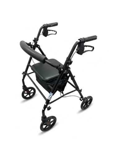 Eazy Fold Déambulateur pliable léger en aluminium avec poignées réglables Roues de 20,3 cm Freins ergonomiques Siège souple et sac de rangement Aide à la mobilité intérieure et extérieure pour