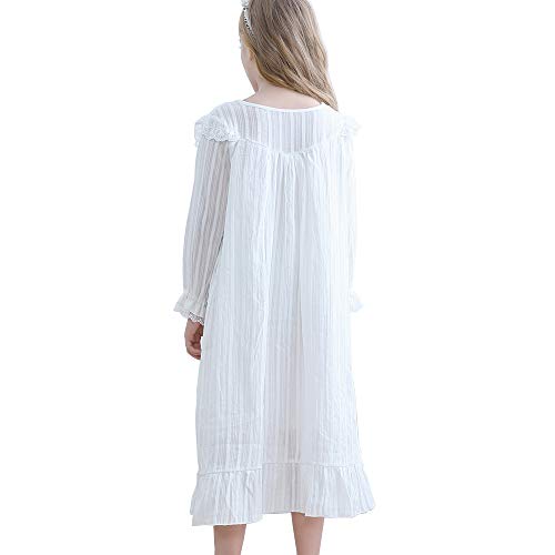 Girls Cotton Nightgowns,Vintage Princess Long Sleeve Night Gown Pajama Dress for Toddler Kids 3-12 Years3