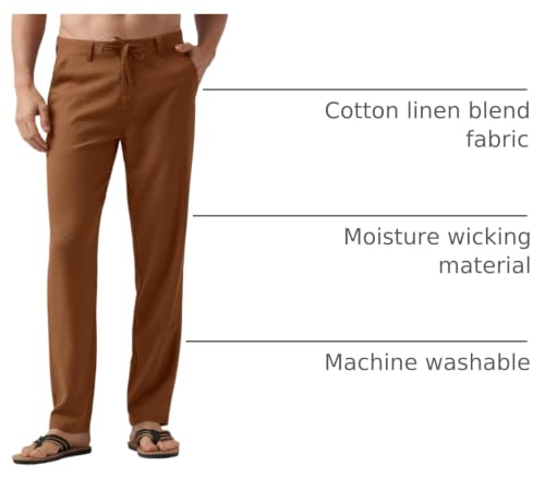 Image of Willit Men's Linen Pants Casual Lightweight Drawstring 29 inch 30 inch 32 inch