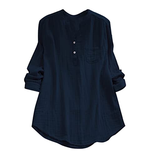 Unter 10 Euro Artikel Musselin Bluse Damen Baumwolle Leinen Shirt V Ausschnitt Longbluse Oversize Langarm Leinenbluse Sommer Oberteile Tunika...