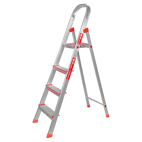 Image of Casa Copenhagen Designed in Denmark, 4-Step Foldable Aluminium Ladder Laser Cut with Super Advance Sure-Hinge Technology,7 Years Warranty - Red