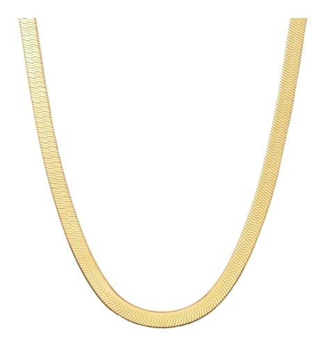 Herringbone Chain Necklace for Women Men 18K Gold Over Italian 925K Stamped Solid Sterling Silver, 3.4mm-5.5mm-7mm-9.4mm-11mm Wide Flat Snake Chain, Made in Italy