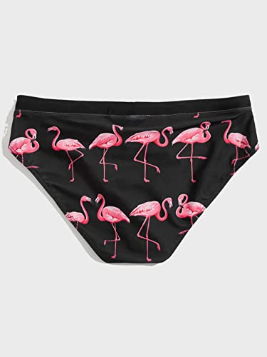 WDIRARA Men's Swimwear Flamingo Print Tie Waist Swim Brief Bikini Shorts2