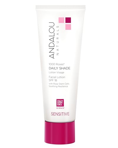 Andalou Naturals 1000 Roses Daily Shade Facial Lotion SPF 18 - 2-in-1 Skin Moisturizer & Face Sunscreen - Ultra Sheer & Hypoallergenic Skincare for Sensitive Skin - With Aloe Vera - 2.7 fl oz