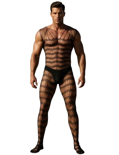 Mankini de rejilla para hombre y body transparente a rayas HHRFCS