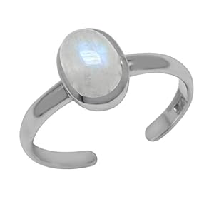 Silvershake Natural Rainbow Moonstone Oval 7×5 mm 925 Sterling Silver Toe Ring Size 4