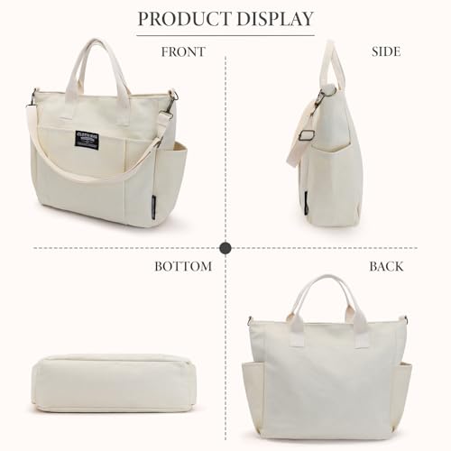 Canvas Tote Bag, Large Capacity Crossbody Bag Multi Pocket Canvas Laptop Tote Bag for Work Travel3
