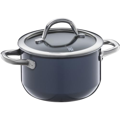 WMF Fusiontec Inspire   Cacerola pequeña de 16 cm con tapa de cristal, para inducción, 1,3 l, olla pequeña, cerámica de alta tecnología, resistente a los arañazos, sin revestimiento, color azul oscuro