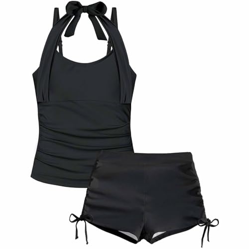 Traje de baño Bikini de Dos Piezas para niñas con Estampado Floral, Top Tankini con Volantes y Shorts para niñas pequeñas, de Tejido elástico, Ajustable y Alta Elasticidad, Ideal para natación