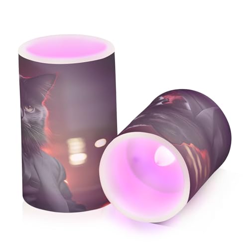 ALAZA Cat (44) Flickering Flameless Candles Battery Operated with Remote Timer,Tea Light Candles LED Pillar Votive Candles Set of 2 for Outdoor Indoor Decorations