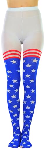 Image of ToBeInStyle Women's Superhero Superwoman American Flag Opaque Tights Costume Pantyhose