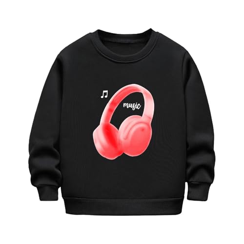 Girls Boys Cute Earphone Print Fleece Sweatshirt Casual Long Sleeve T-Shirt Kids Loose Crewneck Basic Tee Tops for 2-12 Years
