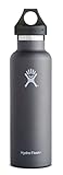 Hydro Flask 21 oz Vacuum Insulated Stainless Steel Water Bottle, Standard Mouth with Loop Cap, Graphite