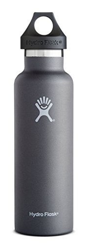 Hydro Flask 21 oz Vacuum Insulated Stainless Steel Water Bottle, Standard Mouth with Loop Cap, Graphite