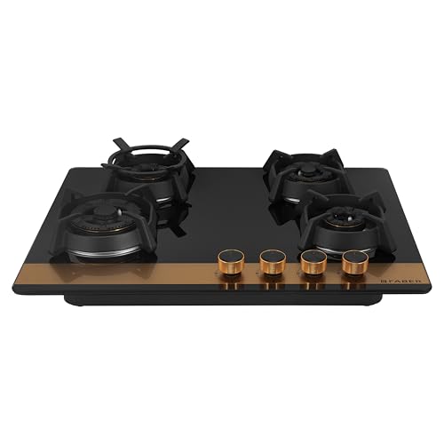 Faber 70cm 4Burner Gas Hob | Flame Failure Device | Cast Iron Pan Support | Metal Knobs | Dual Flame...