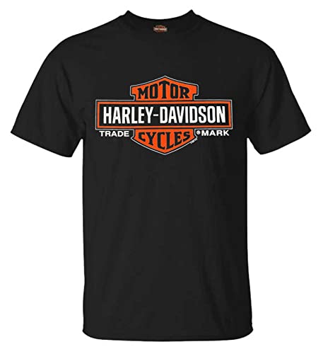 Harley-Davidson Men's Elongated Orange Bar & Shield Black T-Shirt 30290285