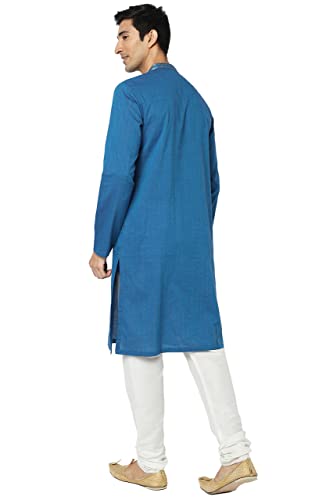 In-Sattva Men's Indian Embroidered Banded Collar Artistic Long Kurta Tunic4