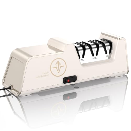 Image of VIDOME Electric Knife Sharpener, Champagne Gold & White | 100% Diamond Abrasives, 3-Stage Precision Angle Guides, For Kitchen Straight Edge Knives, For Ceramic Knives, Professional