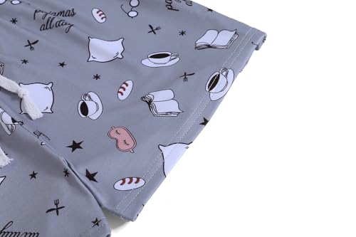 Image of VENTELAN Pajama Set For Women Cute PJS Summer Short Sleeve Shorts Sleepwear