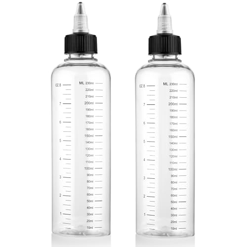 Hpmjz 2 Pcs Applicator Bottle for Hair Dye 8.5oz With Graduated Scale Hair Oil Applicators Twist-On Top Tip Cap Empty Plastic Color Oil Squeeze Bottles for...
