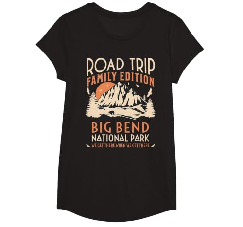 Big Bend US National Park Family Road Trip Vacation T-Shirt, Girls, Black, Medium