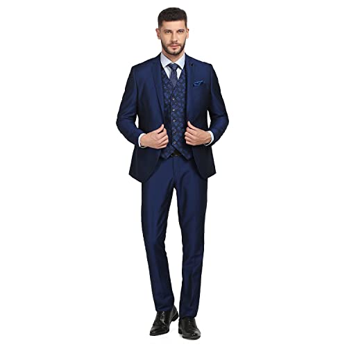 Image of Blackberrys Men Red Solid Slim Fit Suits