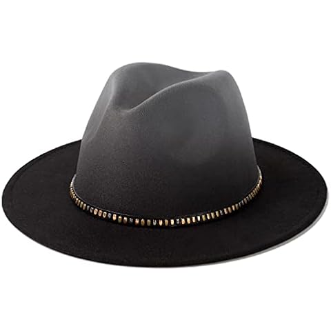 Lisianthus Gradient Fedora Hat for Women & Men - Wide Brim Panama Classy Hat with Belt Buckle, Grey+black, Medium Cover