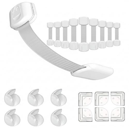 Image of Safe-O-Kid Baby Safety Combo - Beautiful Transparent Corner Guards (Smiley + Ball Shape, 12 Pcs) & Premium No-Drill Child Safety Cabinet Locks (10 Pcs) Protects Furniture Corners, Cabinets & Drawers
