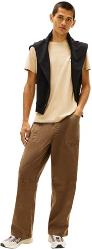 Tommy Jeans Herren T-Shirt Kurzarm Slim Sign Chest mit Logo, Beige (Gentle Gold), S – Ansicht 5