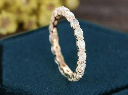 K O J 2x3 MM Oval Cut Full Eternity Round Shaped Cubic Zirconia Engagement Band for Women, Dainty Wedding Band in 925 Sterling Silver, Vintage Gift for Her4