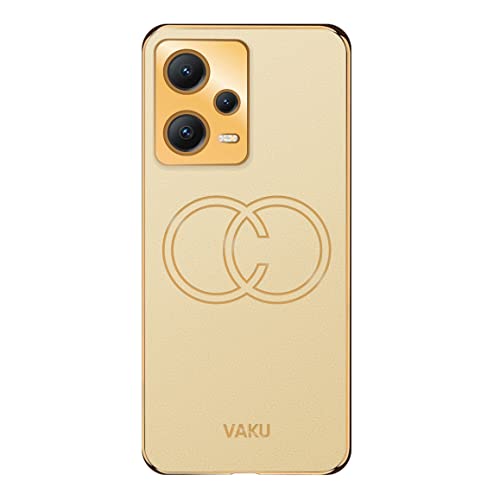 Image of Vaku Luxos Skylar Back Cover Case for Xiaomi Redmi Note 12 Pro 5G / Note 12 Pro+ 5G with Leather Pattern Design Gold Electroplated Soft TPU Cover| Shockproof Protective Case - Gold
