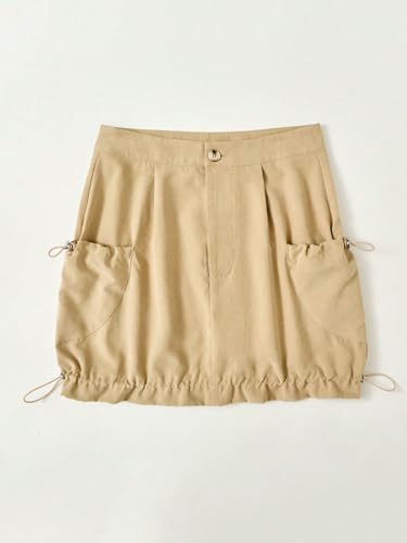 Women's Drawstring Pocket Side Skirt Solid Bodycon Mini Skirts3