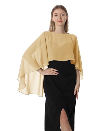 Hotshawl Cape en mousseline de soie pour femme, châles et écharpes pour robe de soirée, de mariage., doré, taille unique