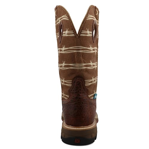 Twisted X Men's 12" Western Work Boot, Square Toe Alloy Toe with CellStretch, Rustic Brown & Lion Tan, 11 B3