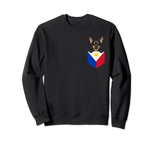 Philippines Flag Miniature Pinscher Dog In Pocket Sweatshirt, Black