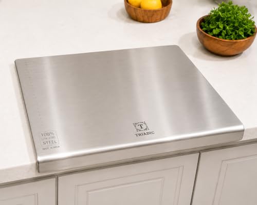 Image of Triadic Stainless Steel Chopping Board | Food Grade SS Cutting Board | Double Sided | Non-Porous | Odor Resistant | Dishwasher Safe | Heavy Duty I Kitchen Cutting Board