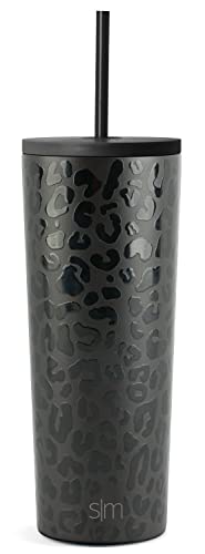 Simple Modern Insulated Tumbler With Lid And Straw | Iced Coffee Cup Reusable Stainless Steel Water Bottle Travel Mug | Gifts For Women Men Her Him | Classic Collection | 24Oz | Black Leopard #TOP1