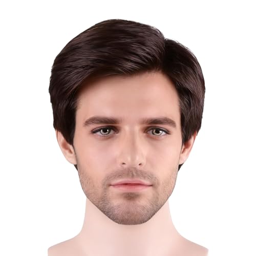 KiyaCos Fashion Adults Cowboy Cosplay Wig Short Brown Side Parted 70s 80s Men Daily Wear Cosplay Wigs