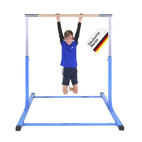 Müller & Blum Premium Turnreck für Kinder, höhenverstellbares Turngerät für Indoor & Outdoor, Turnstange aus Holz & stabile Stahlkonstruktion, 200 kg belastbar, Optional mit Matte