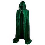 AOOWU Mittelalter Umhang Kapuzenumhang, Herren Damen Halloween Umhang mit Kapuze, Dunkelgrün Umhang, Umhang kostüm Cape Satin Erwachsene, Umhang Kostüm Mantel Halloween Weihnachten Karneval Kostüm